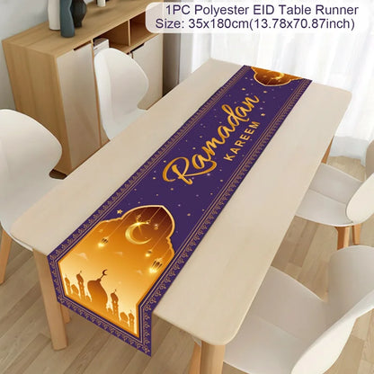 EID Mubarak Table Runner Ramadan Decorations 2024 for Home Tablecloth Ramadan Kareem Eid Al Adha Islamic Muslim Party Decoration