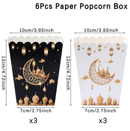 EID Popcorn Box Candy Bag Biscuit Gift Box Ramadan Decorations for Home 2024 EID Mubarak Islamic Muslim Party Decor Eid Al-Fitr