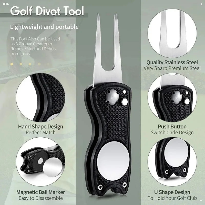 1pc Foldable Golf Divot Repair Tool With Golf Ball Tool Pitch Groove Cleaner Golf Accessories Putting Green Fork Training Aids