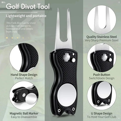 1pc Foldable Golf Divot Repair Tool With Golf Ball Tool Pitch Groove Cleaner Golf Accessories Putting Green Fork Training Aids