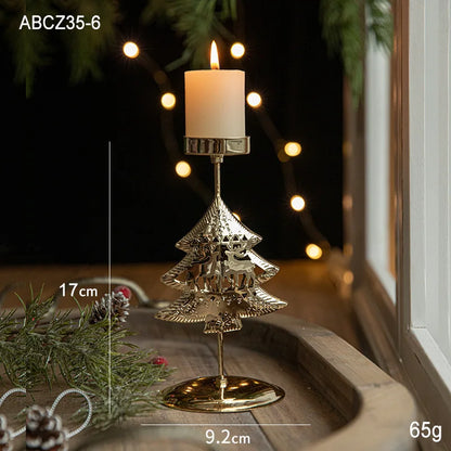 Christmas Golden Wrought Iron Candlestick Star Elk Christmas Tree Candle Holder Merry Christmas New Year Table Decoration