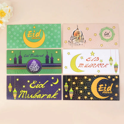 6Pcs Eid Mubarak Envelopes Money Gift Card Holder Ramadan Mubarak Decoration 2023 Islamic Muslim Eid Al-Fitr Invitation Supplies