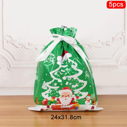 3/5Pcs Merry Christmas Drawstring Gift Bag New Year 2025 Large Candy Cookie Packaging Bag 2024 Navidad Christmas Home Decoration