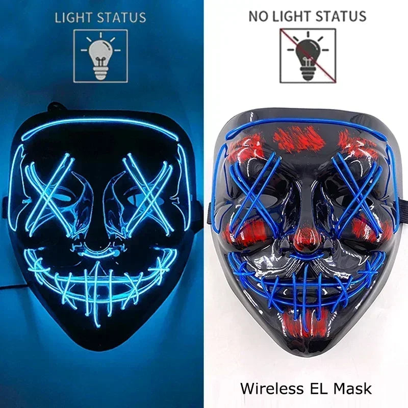 Wireless Halloween Neon LED Purge Mask Masque Masquerade Party Masks Light Grow in the Dark Horror Mask Glowing Masker
