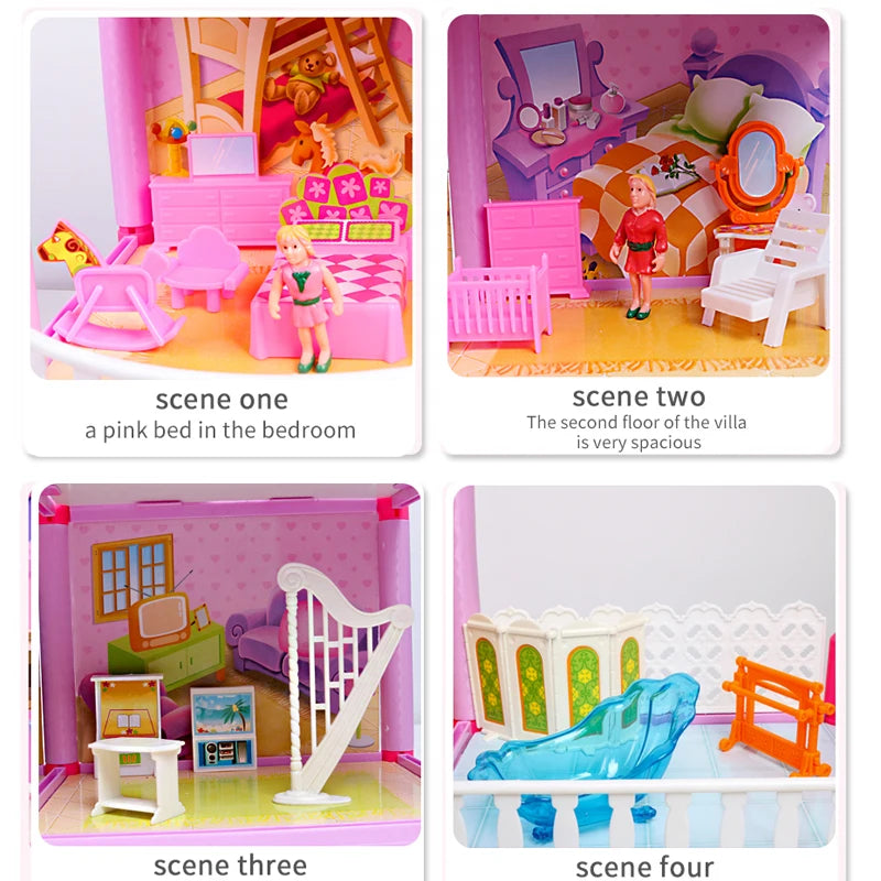 New DIY Family Doll House Dolls Accessories Toy With Miniature Furniture Garage DIY Doll House Casa Toys for Girls Birthday Gift