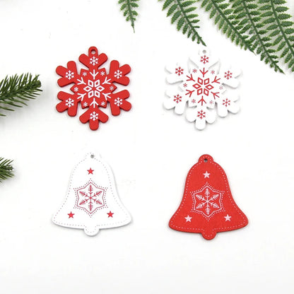 12pcs/Lot DIY White&Red Christmas Printed Wooden Pendants Ornaments for Kids Christmas Gifts Xmas Tree Ornaments Decorations