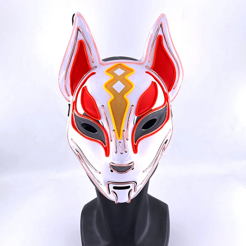 Japanese Anime Mask Halloween Cosplay Fox Mask Neon Light Up Mask LED Luminous Masks Glow in the Dark Carnival Party Supplies