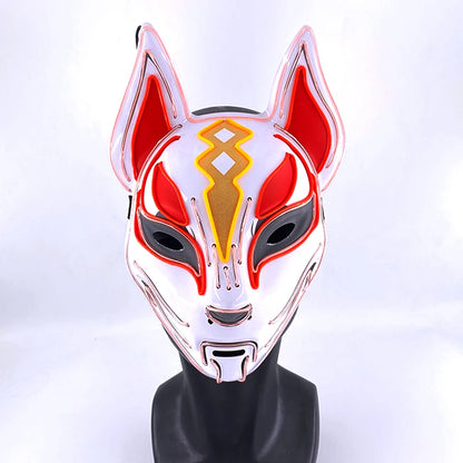 Japanese Anime Mask Halloween Cosplay Fox Mask Neon Light Up Mask LED Luminous Masks Glow in the Dark Carnival Party Supplies