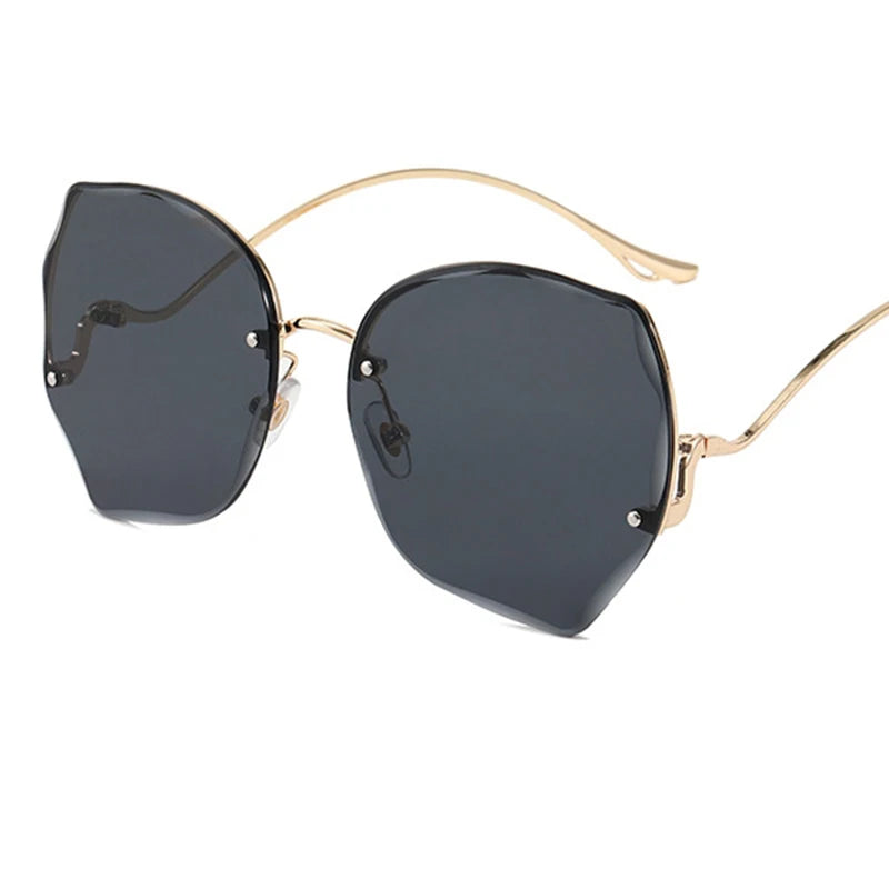 Oversized Brown Rimless Sunglasses Women Trendy Round Gradient Shades Glasses 2021 Summer Female Sunglasses Oculos