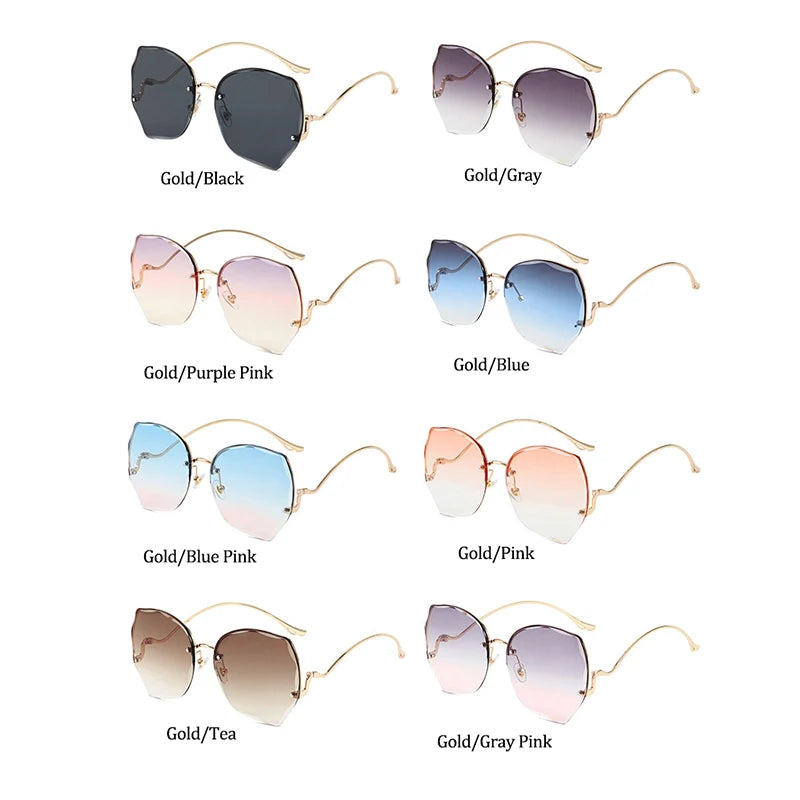 Oversized Brown Rimless Sunglasses Women Trendy Round Gradient Shades Glasses 2021 Summer Female Sunglasses Oculos