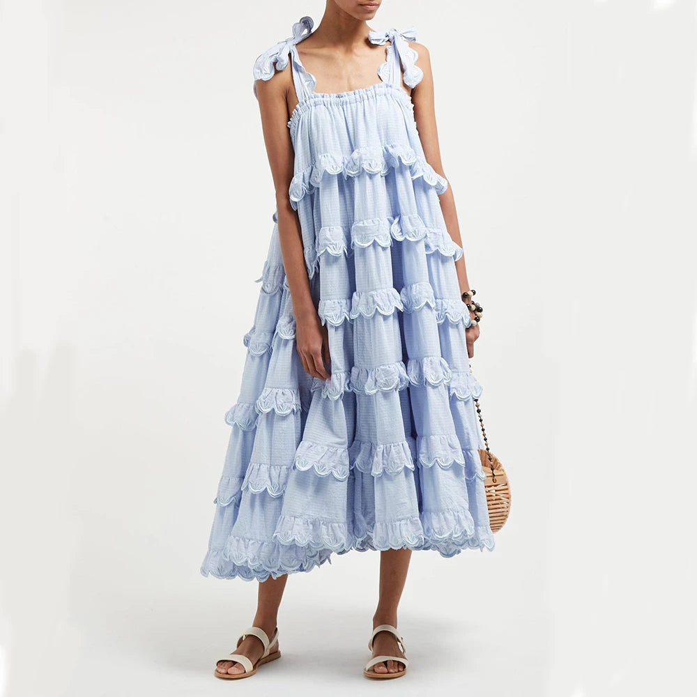 KHALEE YOSE White Summer Long Dress Boho Holiday Dresses Womens Cotton Lace Off the Shoulder Chic Strappy Layer Sexy Beach Dress