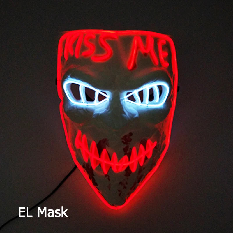 Hot Sales Carnival LED Mask Party Masque Masquerade Masks Horror Neon EL Mask LED Light Up Mask Halloween Glow Party Supplies