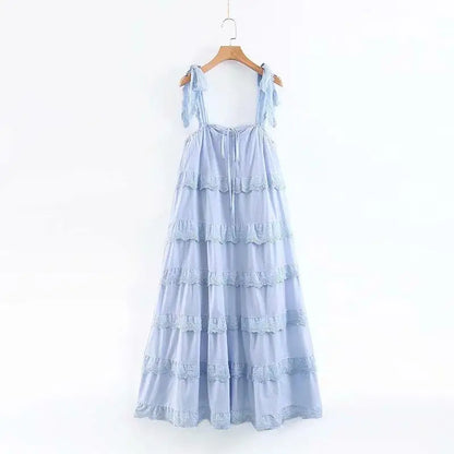 KHALEE YOSE White Summer Long Dress Boho Holiday Dresses Womens Cotton Lace Off the Shoulder Chic Strappy Layer Sexy Beach Dress