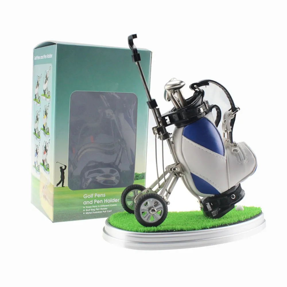 CRESTGOLF Golf Pens With Golf Bag Holder Novelty Gifts With 3 Pieces Aluminum Pen Golf Bag Pencil Holder Golf Souvenirs Gifts
