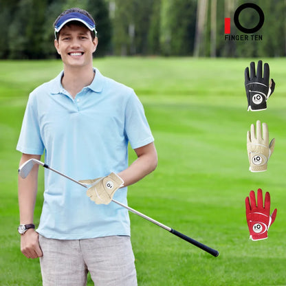 2 Pcs Soft Pu Leather Mens Golf Gloves With Ball Marker Cabretta All Weather Grip Navy Khaki Red Small Medium Large XL