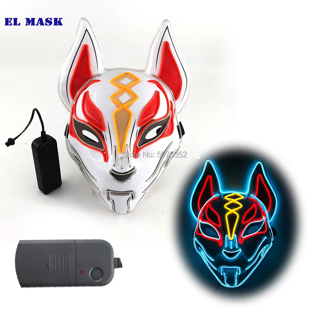 Anime Expro Decor Japanese Fox Mask Neon Led Light Cosplay Mask Game Theme Party Cos Dance DJ Payday Costume Props