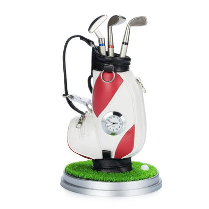 Golf Car With Pen and Watch Novelty Gifts With 3 Pieces Aluminum Pen Golf Bag Pencil Holder Golf Souvenirs Golf Accessories