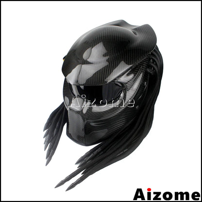 Motorcycle Helmet Carbon Fiber Predator Helmet Full Face Iron Man Helmet Black Iron Warrior Helmets Outdoor Motorbike Helmet