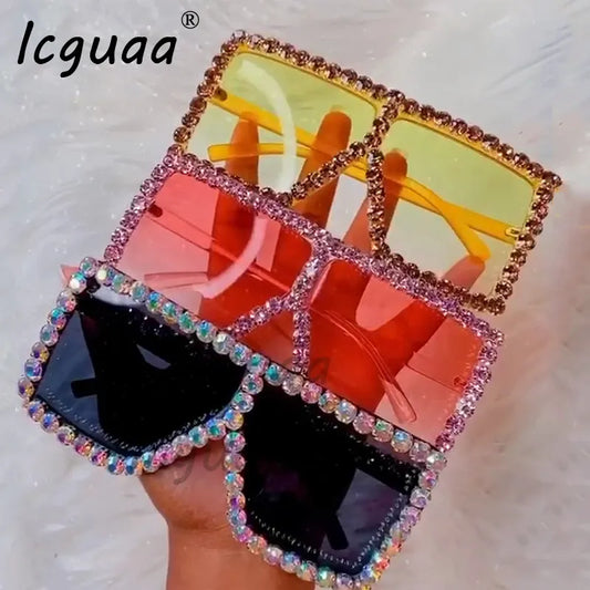 Oversized Glitter Crystal Sunglasses Women Square Sunglasses Bling Rhinestone Sun Glasses for Woman Luxury Fashion Shade UV400