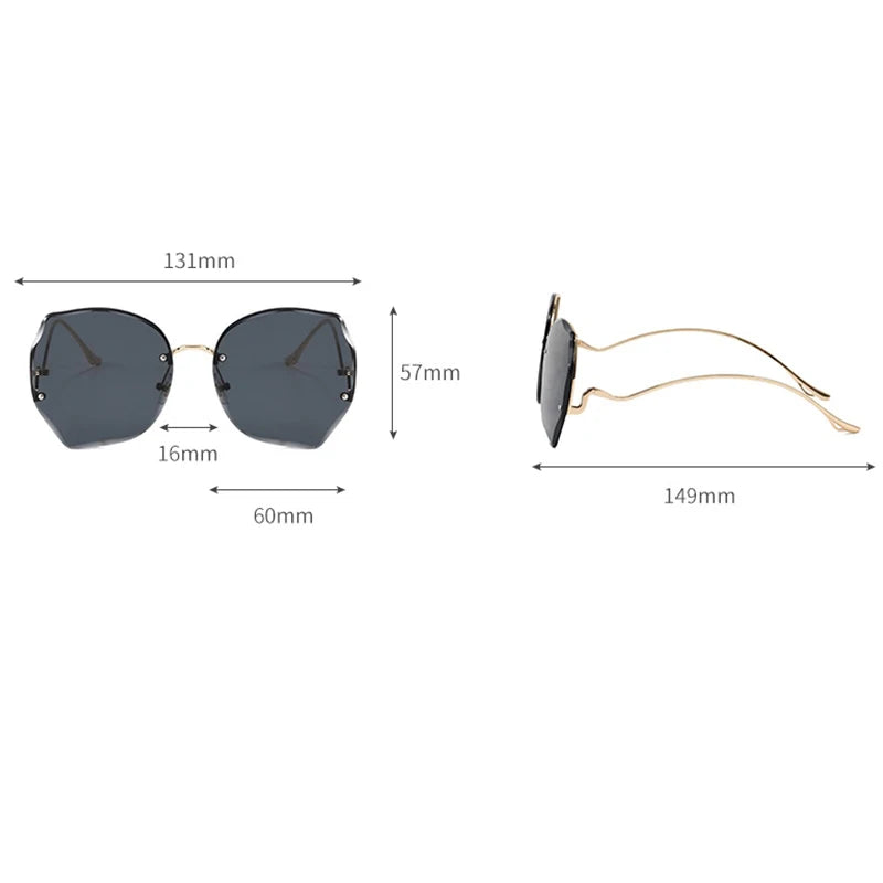 Oversized Brown Rimless Sunglasses Women Trendy Round Gradient Shades Glasses 2021 Summer Female Sunglasses Oculos