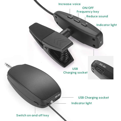 UHF Saxophone Mic Wireless Microphone System Clip on Musical Instruments for Saxophone Trumpet Sax Horn Tuba Flute Clarinet Pipe
