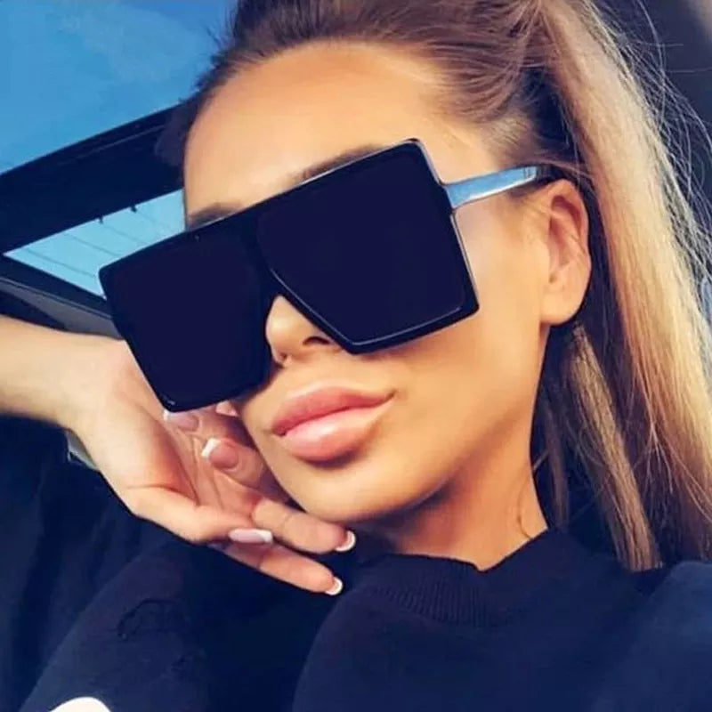 Oversized Shades Sunglasses Woman Black Fashion Square Big Frame Sun Glasses Female Vintage Retro Glasses Unisex Oculos Feminino