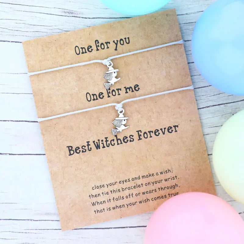 2pcs/Set Halloween Best Witches Wish Bracelet Witches Charm Lucky Red Thread Bracelet Halloween Jewelry Women Men Halloween Gift