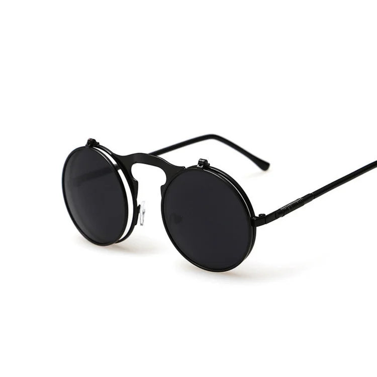 Retro Flip Round Sunglasses Man Woman Metal Steampunk Style Sun Glasses Male Female Double Circular Clear Lens Eyeglasses