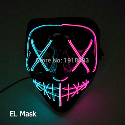 Hot Sales Carnival LED Mask Party Masque Masquerade Masks Horror Neon EL Mask LED Light Up Mask Halloween Glow Party Supplies