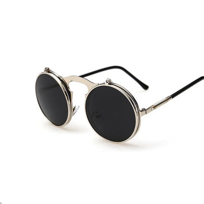 Retro Flip Round Sunglasses Man Woman Metal Steampunk Style Sun Glasses Male Female Double Circular Clear Lens Eyeglasses