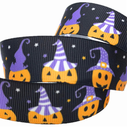 5yards 25mm Halloween Decoration Grosgrain Ribbon Printed Halloween Ribbon for Wedding Christmas Decoration DIY Sewing Fabric