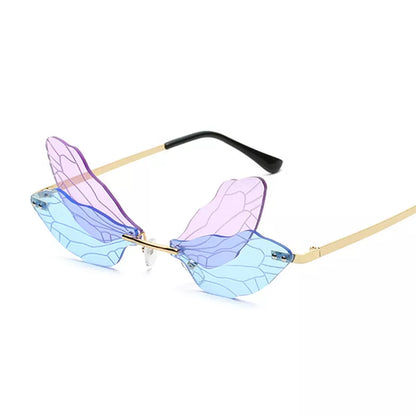 Colorful Dragonfly Rimless Sunglasses Woman Brand Designer Luxury Sun Glasses Female Party Personality Fashion Oculos De Sol