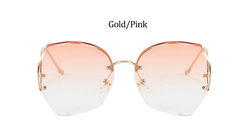 Oversized Brown Rimless Sunglasses Women Trendy Round Gradient Shades Glasses 2021 Summer Female Sunglasses Oculos