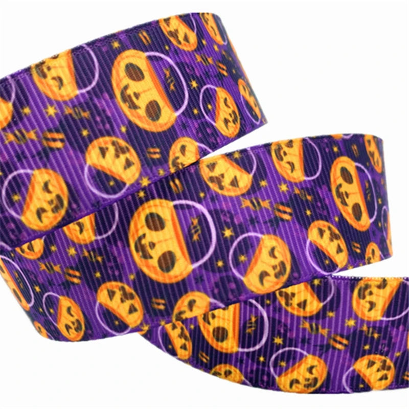 5yards 25mm Halloween Decoration Grosgrain Ribbon Printed Halloween Ribbon for Wedding Christmas Decoration DIY Sewing Fabric