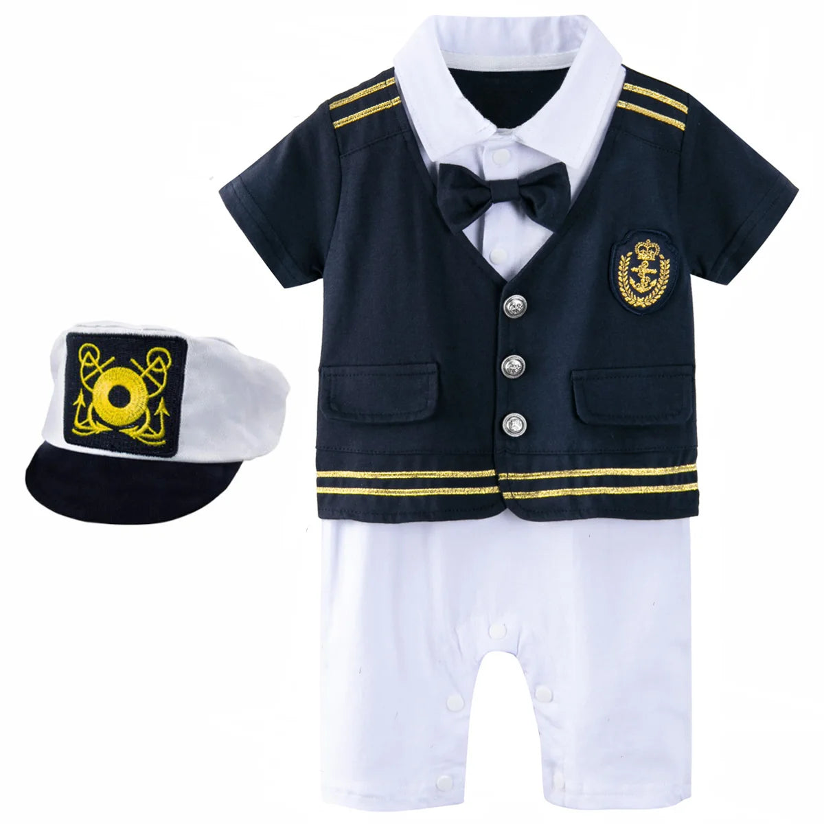 Baby Boys Captain Costume Newborn Infant Halloween Carnival Romper Cosplay Jumpsuit Outfit Toddler Skipper Sailor Playsuit
