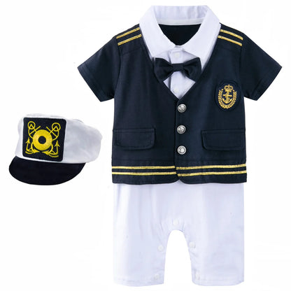 Baby Boys Captain Costume Newborn Infant Halloween Carnival Romper Cosplay Jumpsuit Outfit Toddler Skipper Sailor Playsuit