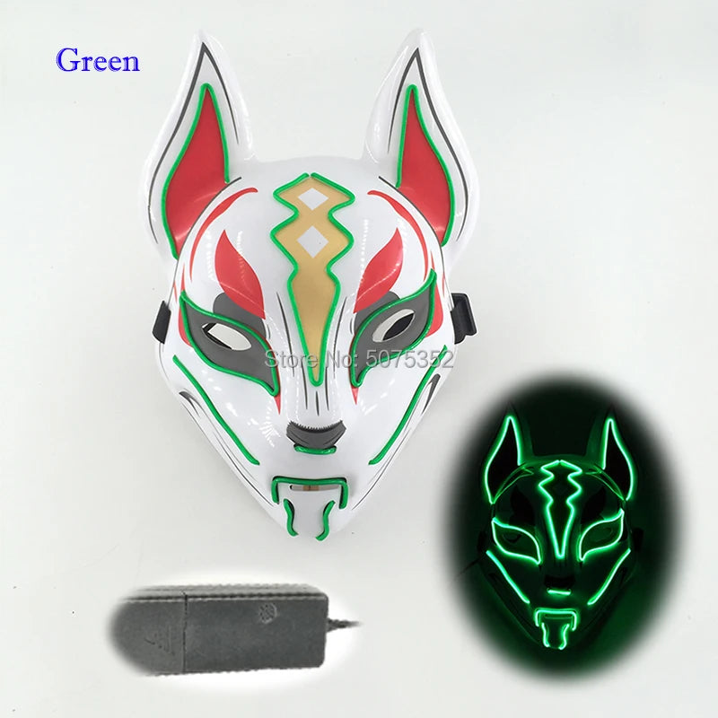 Anime Expro Decor Japanese Fox Mask Neon Led Light Cosplay Mask Game Theme Party Cos Dance DJ Payday Costume Props