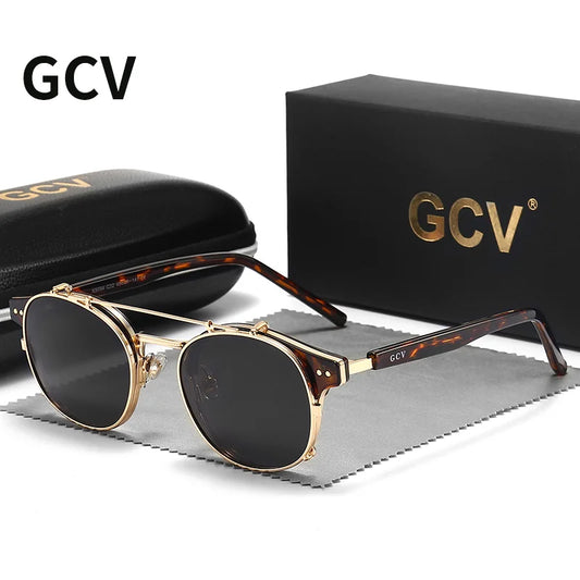 GCV Double Layer Removable Lens Sunglasses the Blu-Ray Glasses Acetate Gothic Retro Steampunk Polarized Men Women Sunglesses