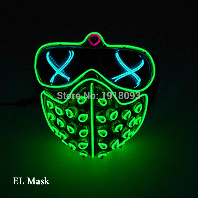 Hot Sales Carnival LED Mask Party Masque Masquerade Masks Horror Neon EL Mask LED Light Up Mask Halloween Glow Party Supplies