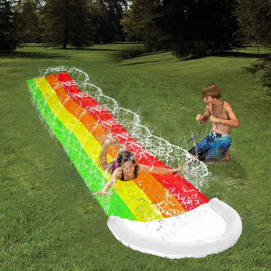 16 FT Lawn Water Slides Rainbow Slip Slide Play Center With Splash Sprinkler and Inflatable Crash Pad for Kids Summer  Pool Toys