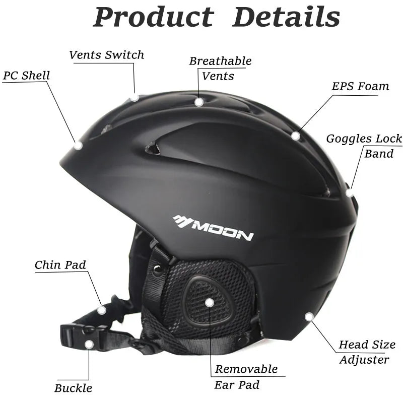 Moon CE Certification PC+EPS Adult Ski Helmet Men Women Skating Skateboard Helmet Snow Sports Snowboard Helmets With Goggles