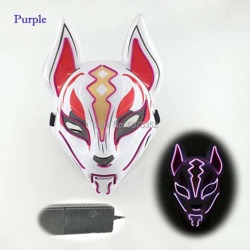 Anime Expro Decor Japanese Fox Mask Neon Led Light Cosplay Mask Game Theme Party Cos Dance DJ Payday Costume Props