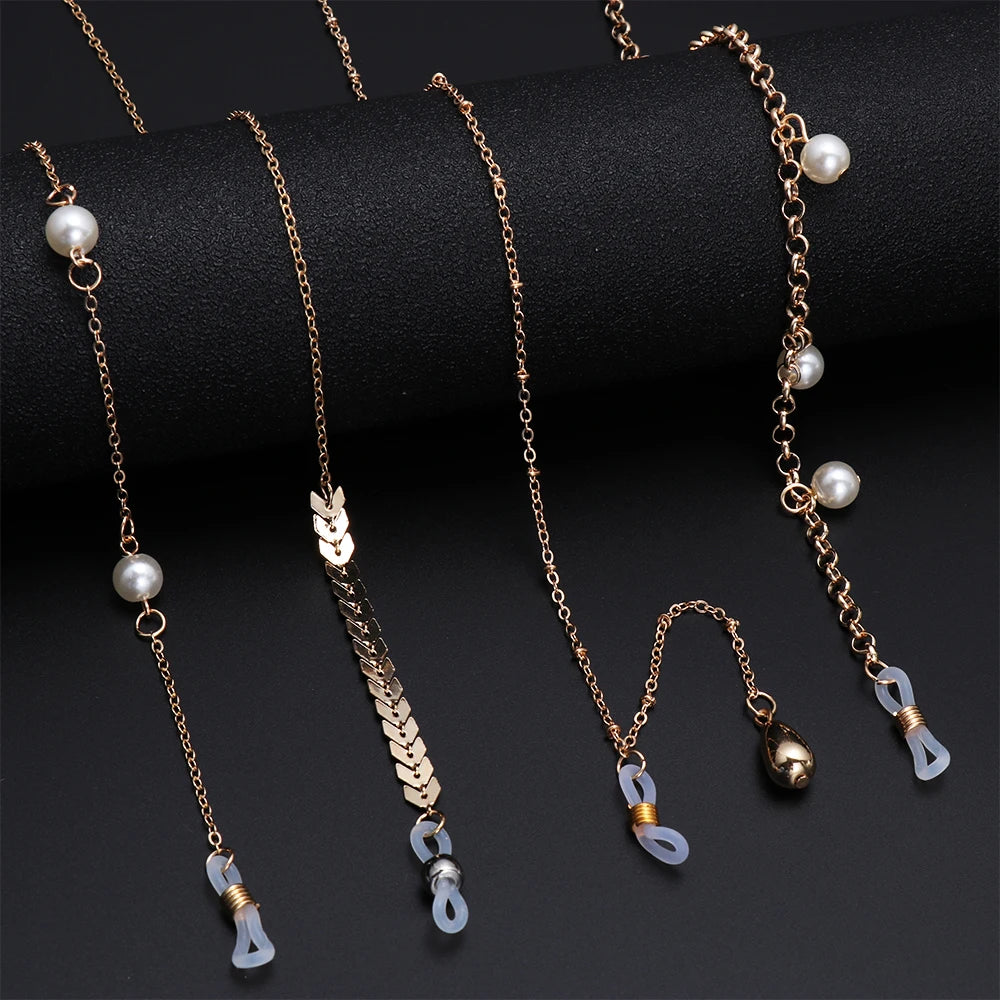 1PCs Women Fashion Pearls Sunglasses Chains Gold Eyeglasses Chains Sunglasses Holder Necklace Eyewear Retainer Accessories