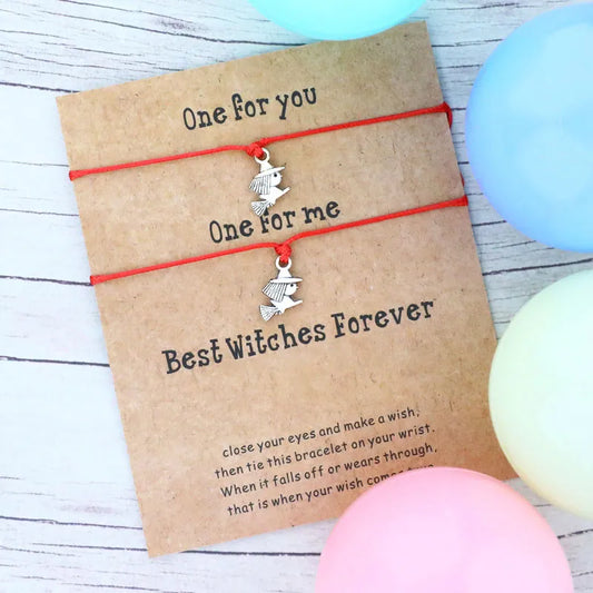 2pcs/Set Halloween Best Witches Wish Bracelet Witches Charm Lucky Red Thread Bracelet Halloween Jewelry Women Men Halloween Gift