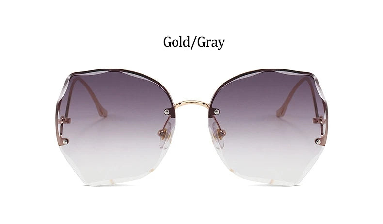 Oversized Brown Rimless Sunglasses Women Trendy Round Gradient Shades Glasses 2021 Summer Female Sunglasses Oculos
