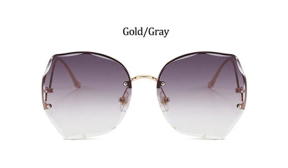 Oversized Brown Rimless Sunglasses Women Trendy Round Gradient Shades Glasses 2021 Summer Female Sunglasses Oculos