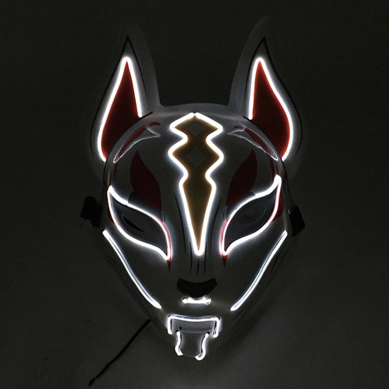 Japanese Anime Mask Halloween Cosplay Fox Mask Neon Light Up Mask LED Luminous Masks Glow in the Dark Carnival Party Supplies