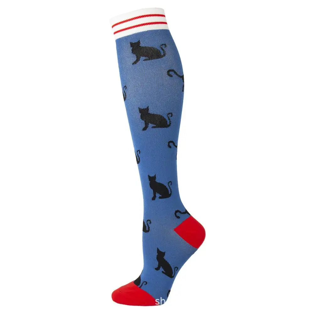 Compression Socks Women Men Outdoor Sports Halloween Series Animals Flamingo Shark Monkey Cat Bones Pressure Elastic Stockings