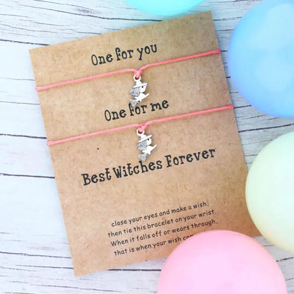 2pcs/Set Halloween Best Witches Wish Bracelet Witches Charm Lucky Red Thread Bracelet Halloween Jewelry Women Men Halloween Gift