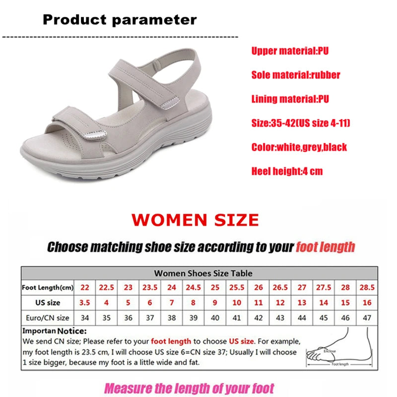WOIZGIC Women's Ladies Mother Female PU Leather Sandals Shoes Platform Summer Cool Beach Hook Loop Non Slip Plus Size 41 42